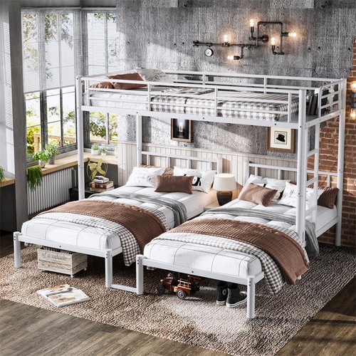 Black metal triple bunk bed - metal,